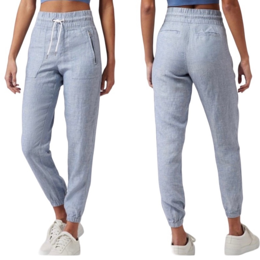 Athleta Cabo Tide Chambray Linen Jogger Pants Size 12